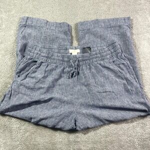 H&M Women's Size 12 Blue Striped Linen‎ Blend Cropped Wide Leg Drawstring Pants